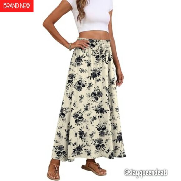 Maxi Skirt with Pockets, Elastic High Waist, Tie Knot, Chiffon, Boho Style - Picture 5 of 7